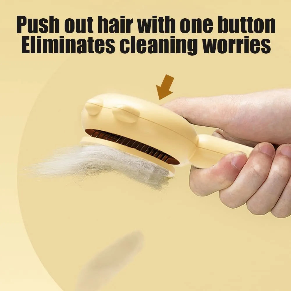 Pet hair cleaner brush with release button and curved needles for cats and dogs, round ABS handle in Green, Purple or Yellow