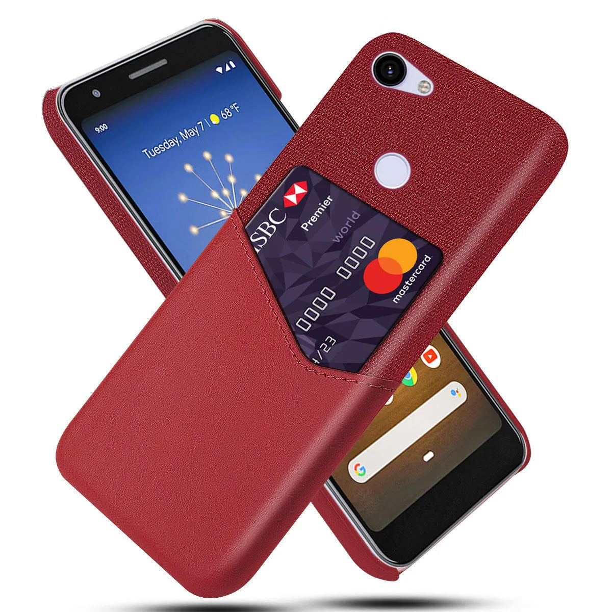 Google Pixel leather phone case in solid colours on a table.