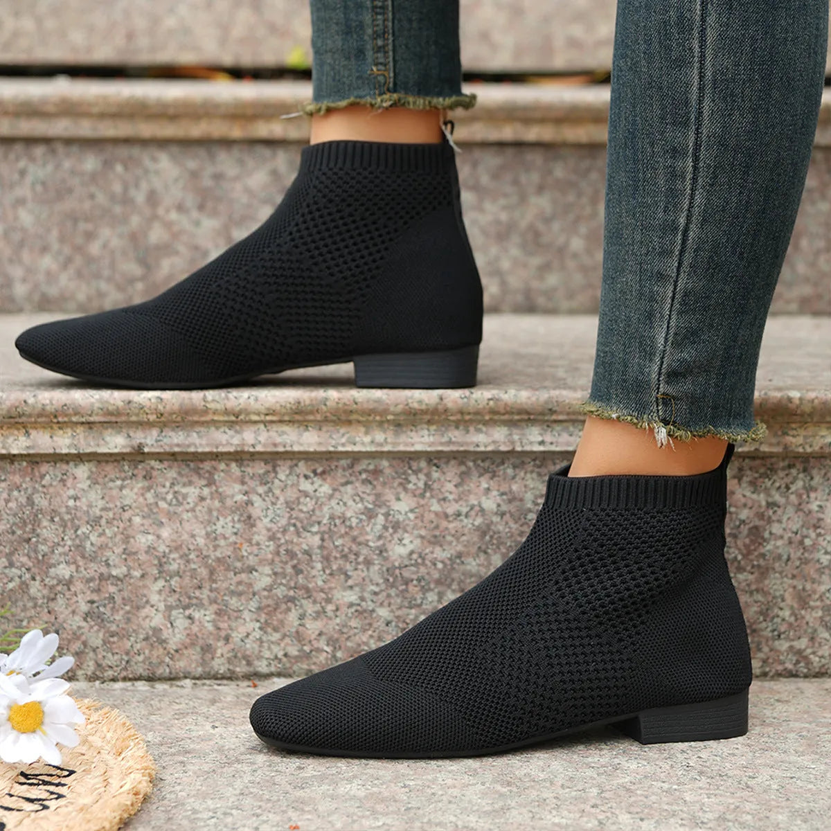 Plus size women's mid calf pointed ankle boots in black or camel, 3-5cm mid heel, sizes 36-43