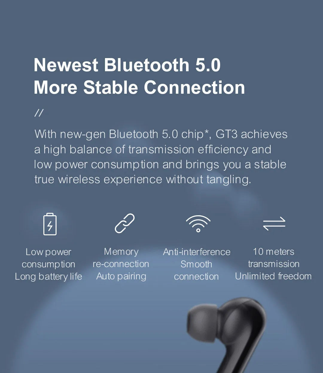 GT3 true wireless Bluetooth in-ear sports headphones in Black with charging box and Type-C cable