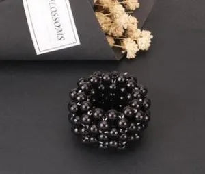 Fashion handmade beaded hair rope with imitation pearl beads in four colours black pink silver white