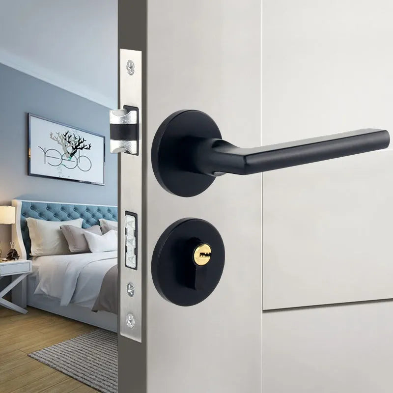 Household indoor split magnetic door lock handle for timber doors with aluminium alloy construction