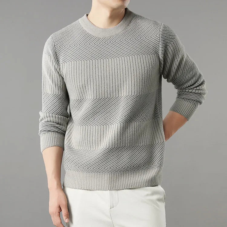 Men's round neck long sleeve chenille sweater in apricot, beige, or black, sizes 165-190, straight pullover casual top