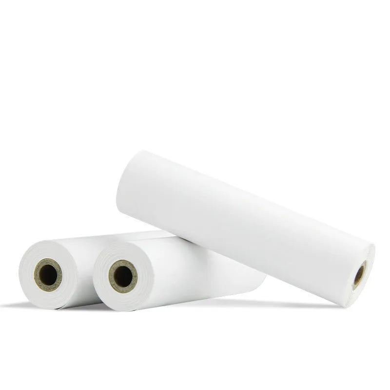 Pack of three thermal paper rolls in ten-year paper specification, 110mm wide with adhesive backing