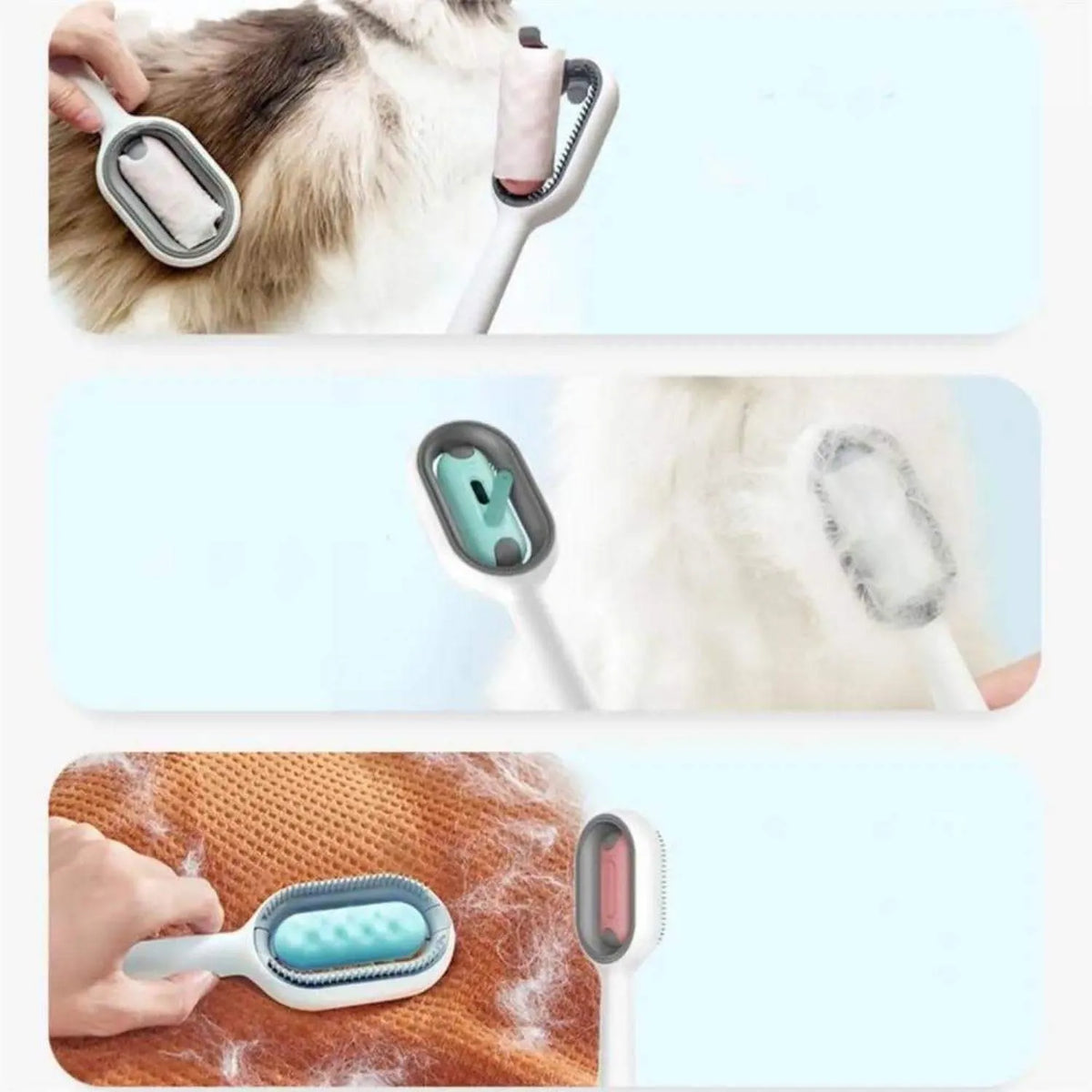 4-in-1 cat grooming brush with water tank, ABS teeth and silicone pad, blue or pink, 190mm