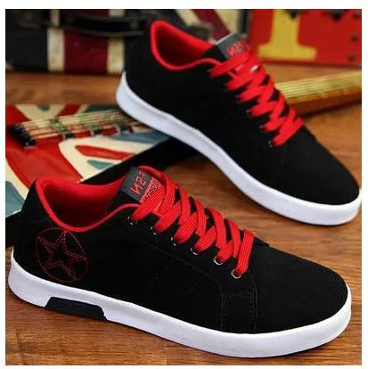 Men's Korean-style low-top canvas shoes, lace-up closure, rubber sole, plain pattern with car suture detail, available in sizes 39-44
