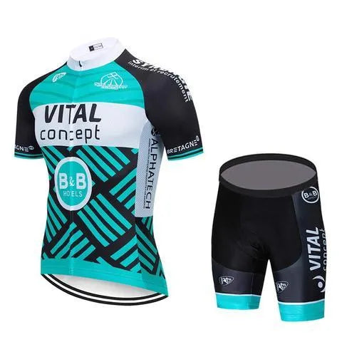 Vital Sports men's black jersey shorts bib set with full zip top and elastic waist shorts