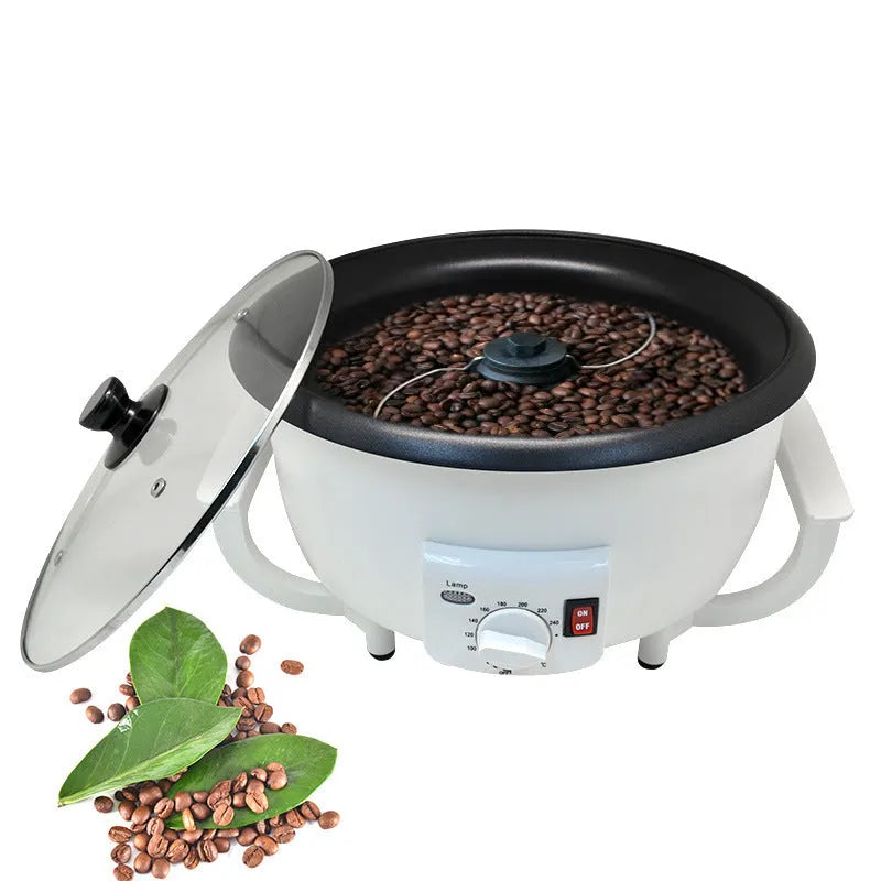 White oblate countertop coffee roasting machine with a 750g capacity for home use.