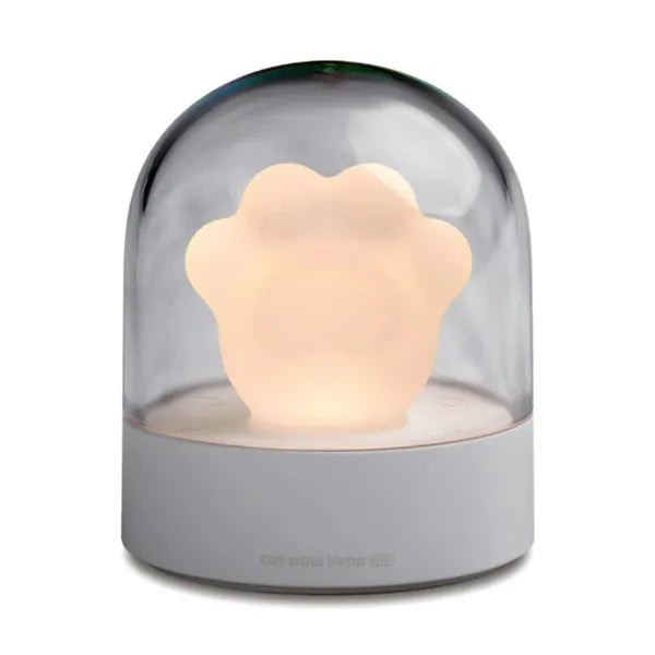 Grey and pink cat paw shaped USB rechargeable musical night light with adjustable brightness