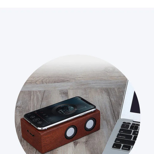 Wooden retro Bluetooth speaker in bamboo, black walnut or sapele finish with 7-hour battery