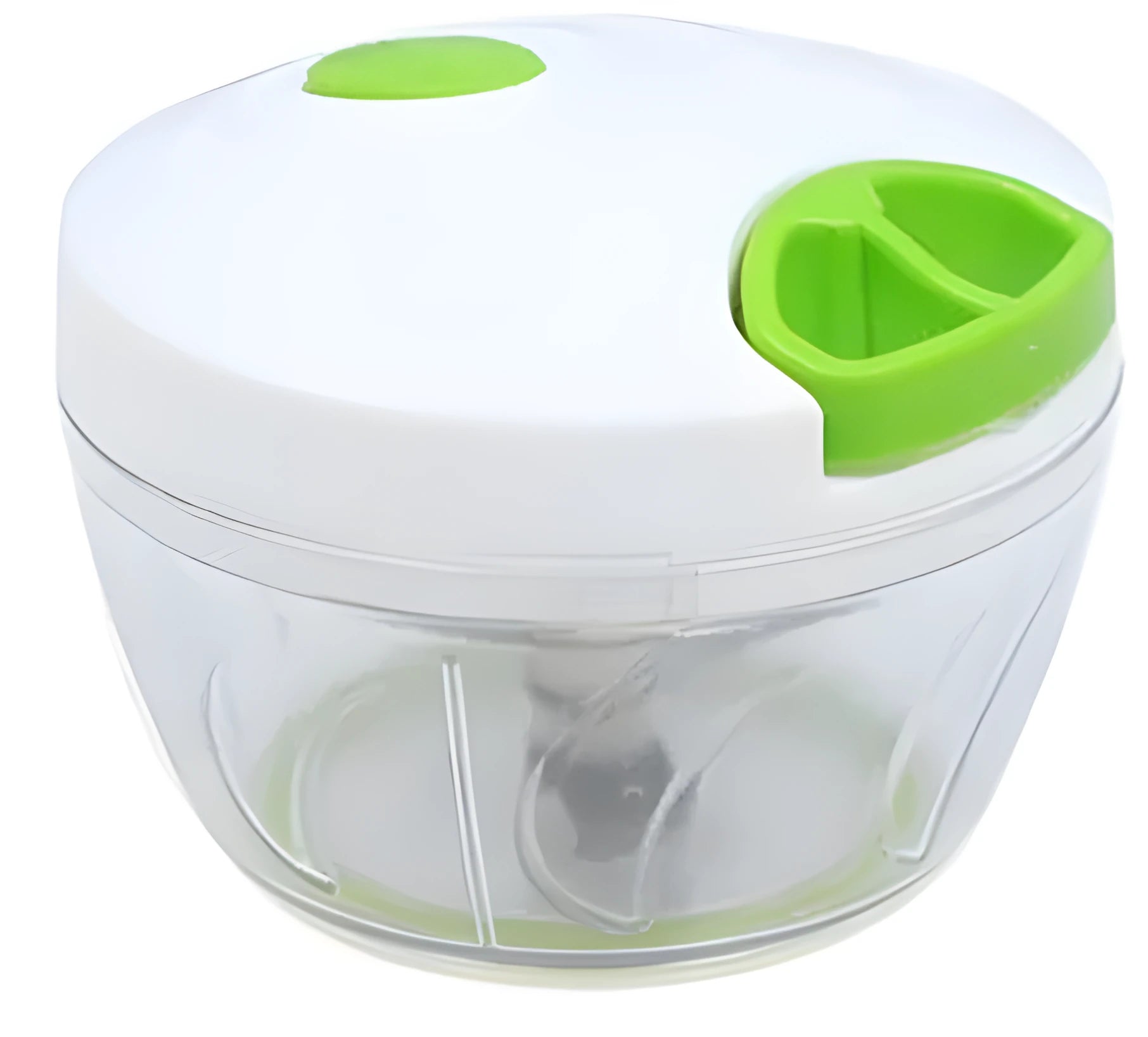 Green manual kitchen chopper with three blades and 500ml capacity measuring 130 x 95 x 75 mm