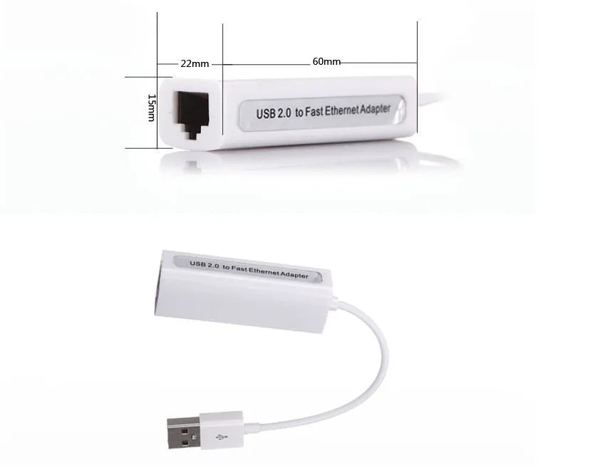 White Micro USB to RJ45 Ethernet network adapter converter for desktop and laptop, 10/100Mbps