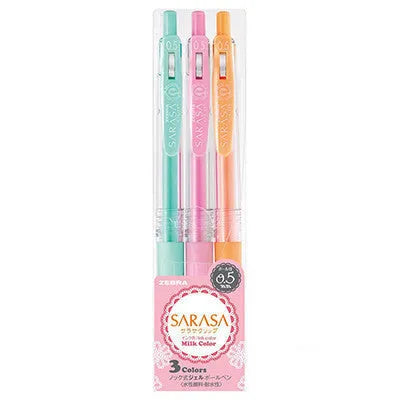 Eight colour press gel pens in milk shades with 0.5mm tip on white background