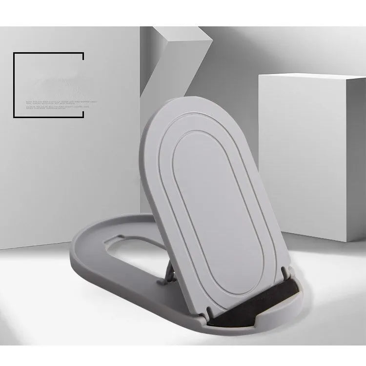Plastic adjustable bracket mobile phone stand in six colour choices on a desk.