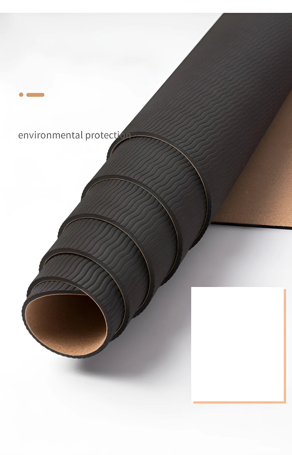 Cork yoga mat 183cm x 66cm x 6mm with black cork surface and TPE bottom layer.