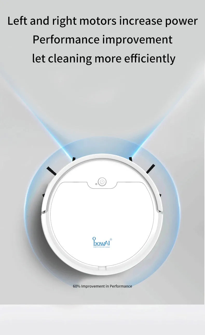 Black robot vacuum cleaner with slim 6.8cm profile on a hard floor, 1500Pa suction