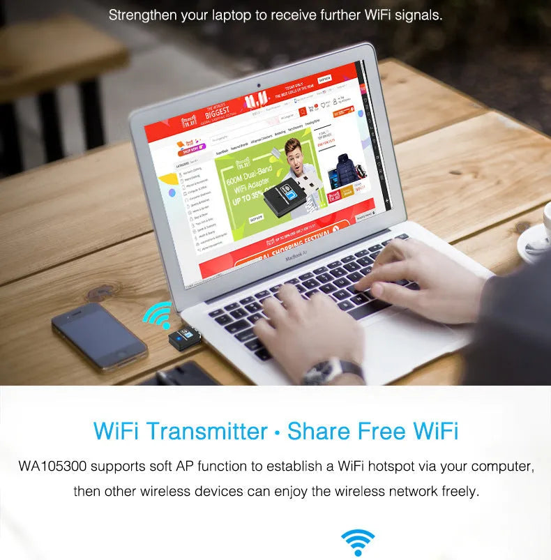 300M WiFi mini wireless card black plastic metal RTL8192EU 3.3cm