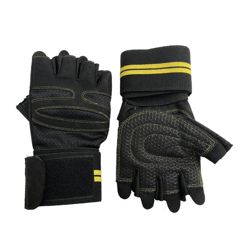 Black half finger fitness gloves with silicone antiskid palm on palm side, three sizes available