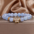 Sky blue butterfly crystal bracelet for women with pearl and rhinestone details