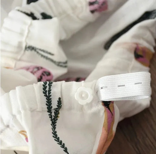 Cotton thin maternity pajama set with turn-down collar and bell sleeves in solid natural colour