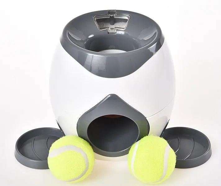 Smart pet feeder tennis ball reward machine in ABS, approx. 300 x 180 x 200mm, with 6cm balls and 8cm food tray
