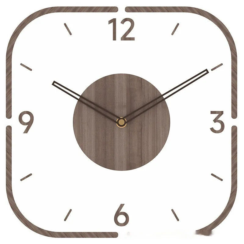 Transparent wooden frame modern wall clock 35cm with wooden shell for living room or office