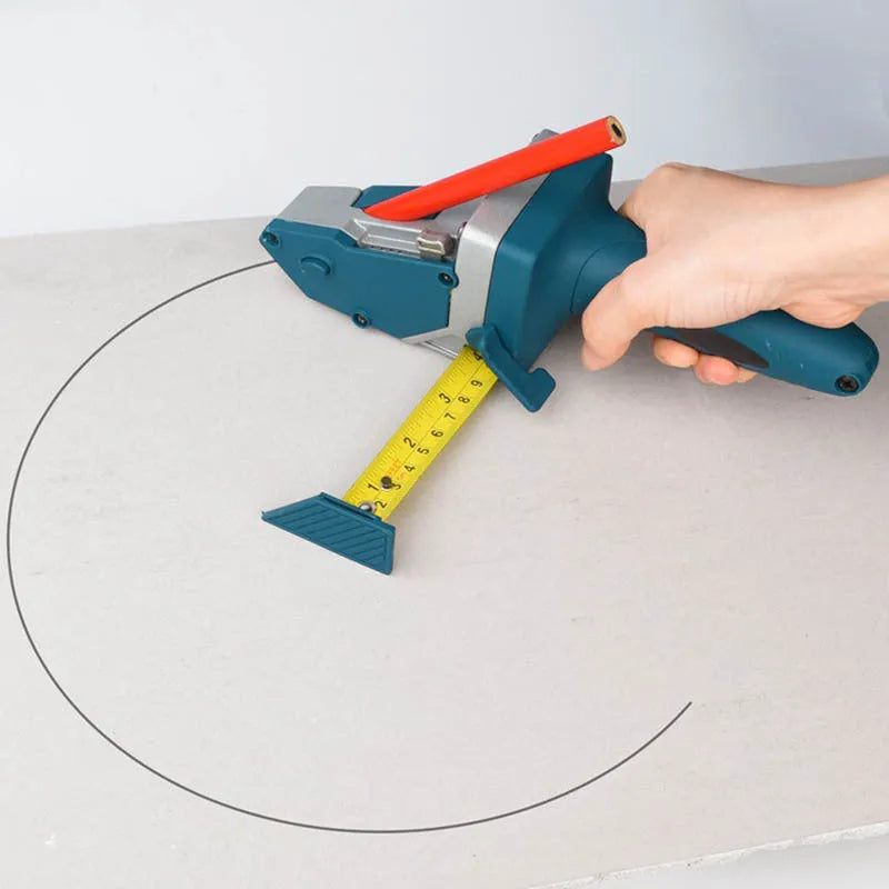 Blue aluminium alloy and TPR plastic one-hand woodworking cutter with a press-lock and measuring scale.