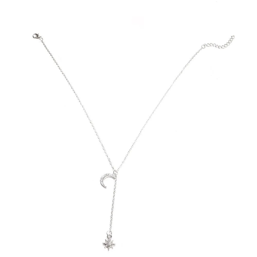Gold alloy women's moon sun necklace with snake bone chain