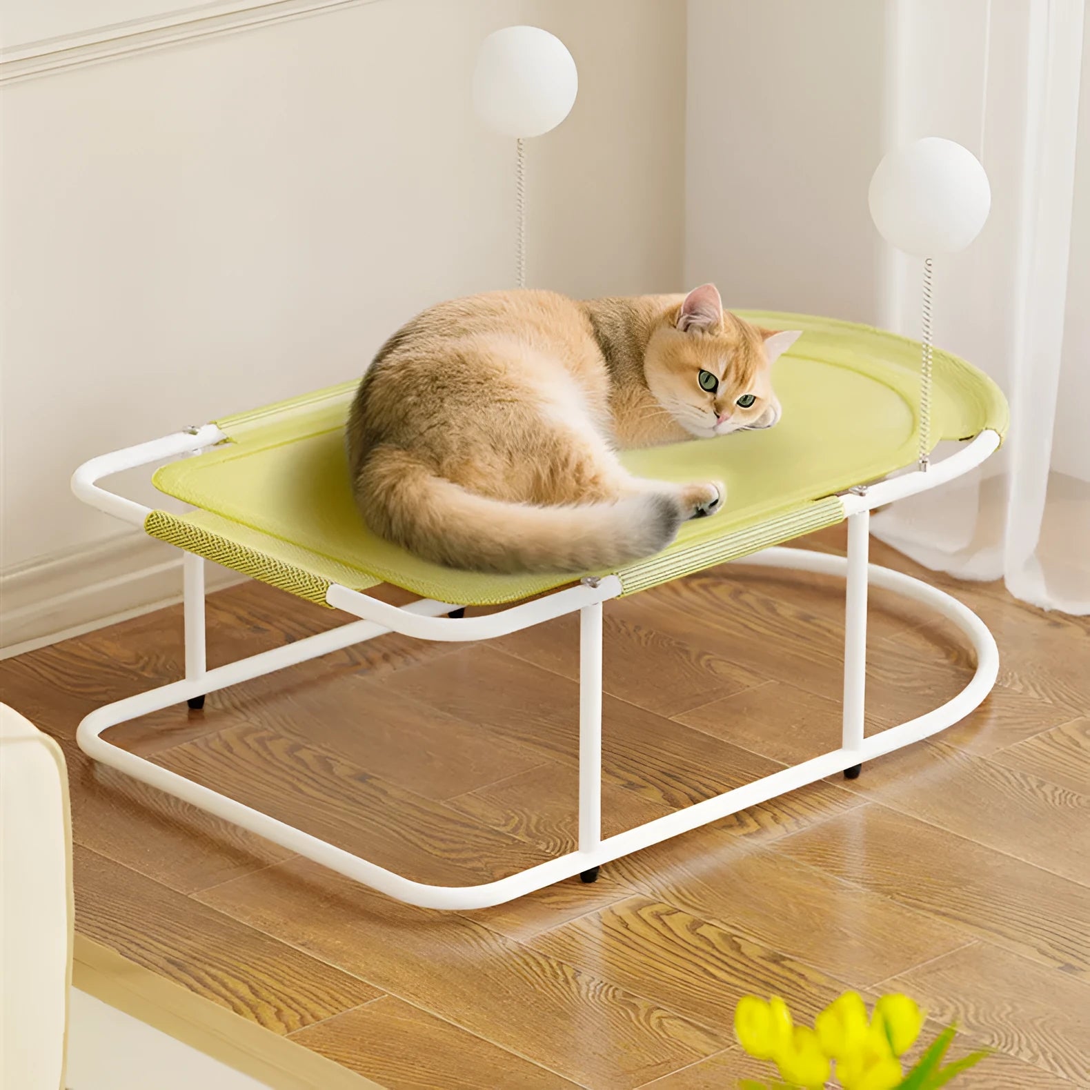 Large grey fabric kennel for cats with an open bracket design and removable cover.