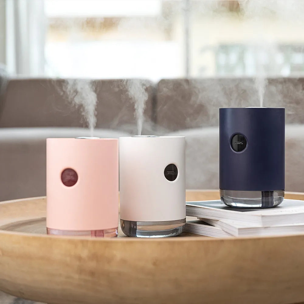 Wireless USB humidifier for rooms under 10 square metres, 1.0-2.5 litre tank, blue pink or white