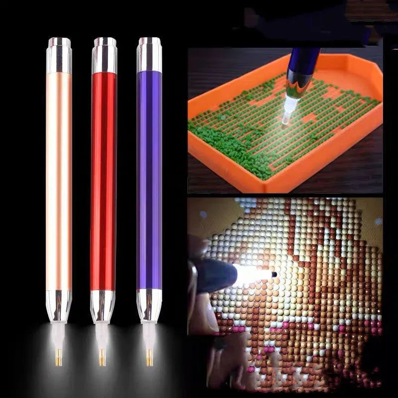 Luminous aluminium alloy single-head drill pen for diamond painting in gold, red, or blue colour options