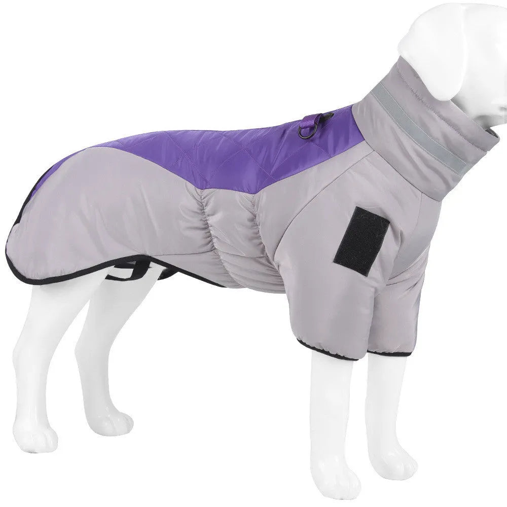 Grey black thickened reflective polyester cotton dog coat for large dogs