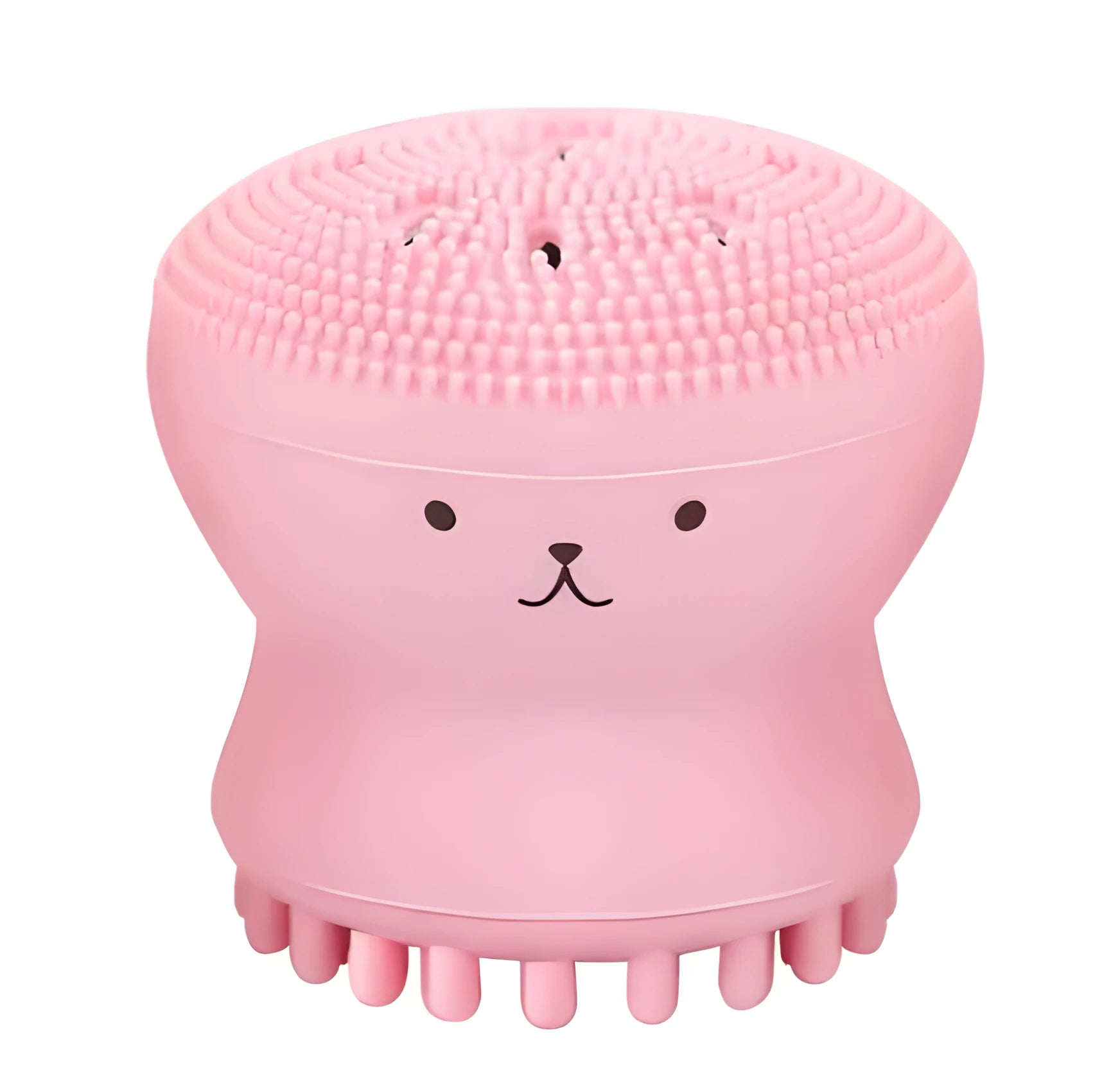 Cartoon octopus silicone wash brush in pink for manual facial cleansing and massage
