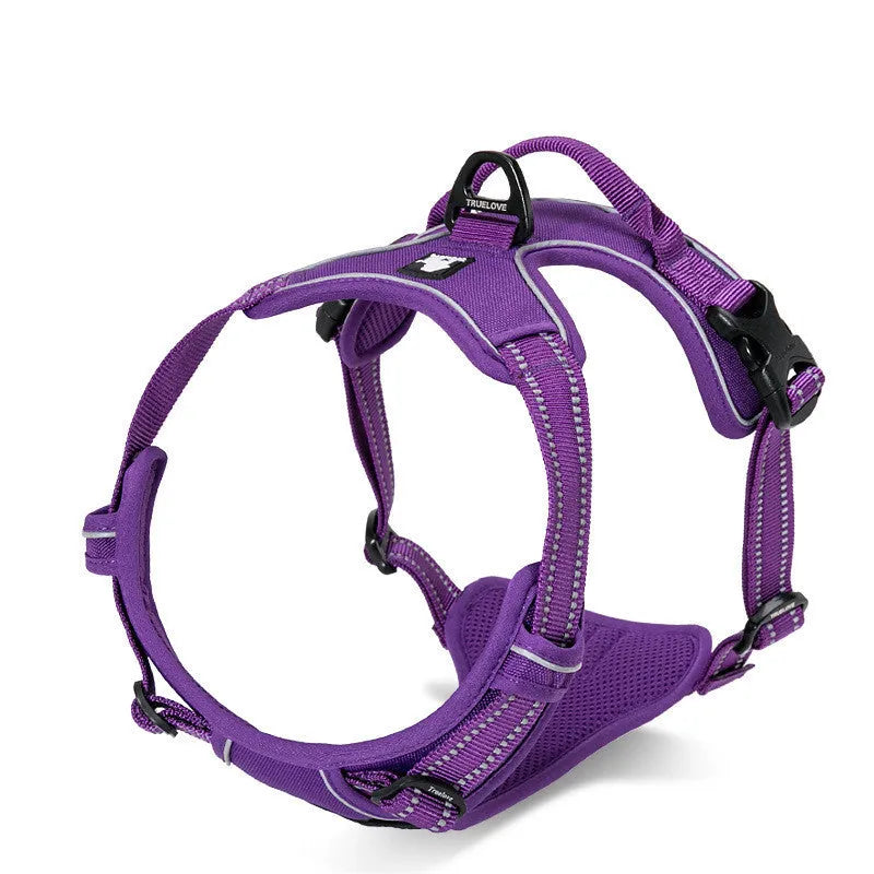 Truelove reflective nylon dog harness in orange with 3M webbing and back handle on a white background