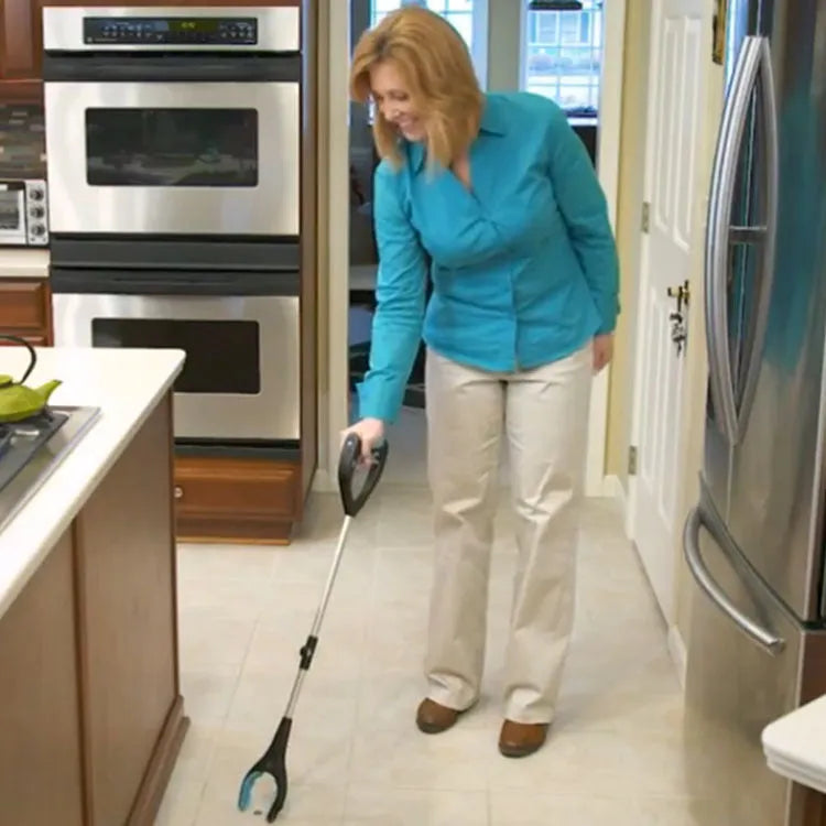 Blue telescopic aluminium fishing rod shown both extended and collapsed, with stainless steel reel seat and EVA handle.