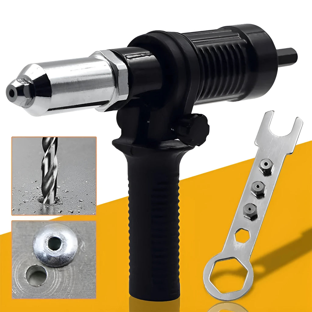 Black metal electric drill rivet gun tool with alloy steel forged head, 173mm length