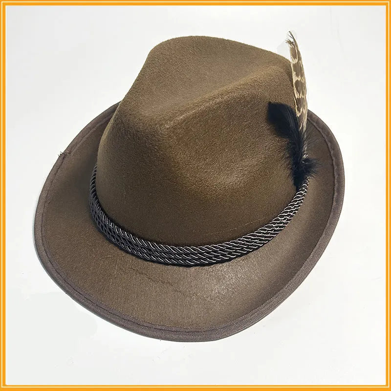 Performance Composite Turkey Feather Hat velvet fedora jazz hat in light gray with feather decoration