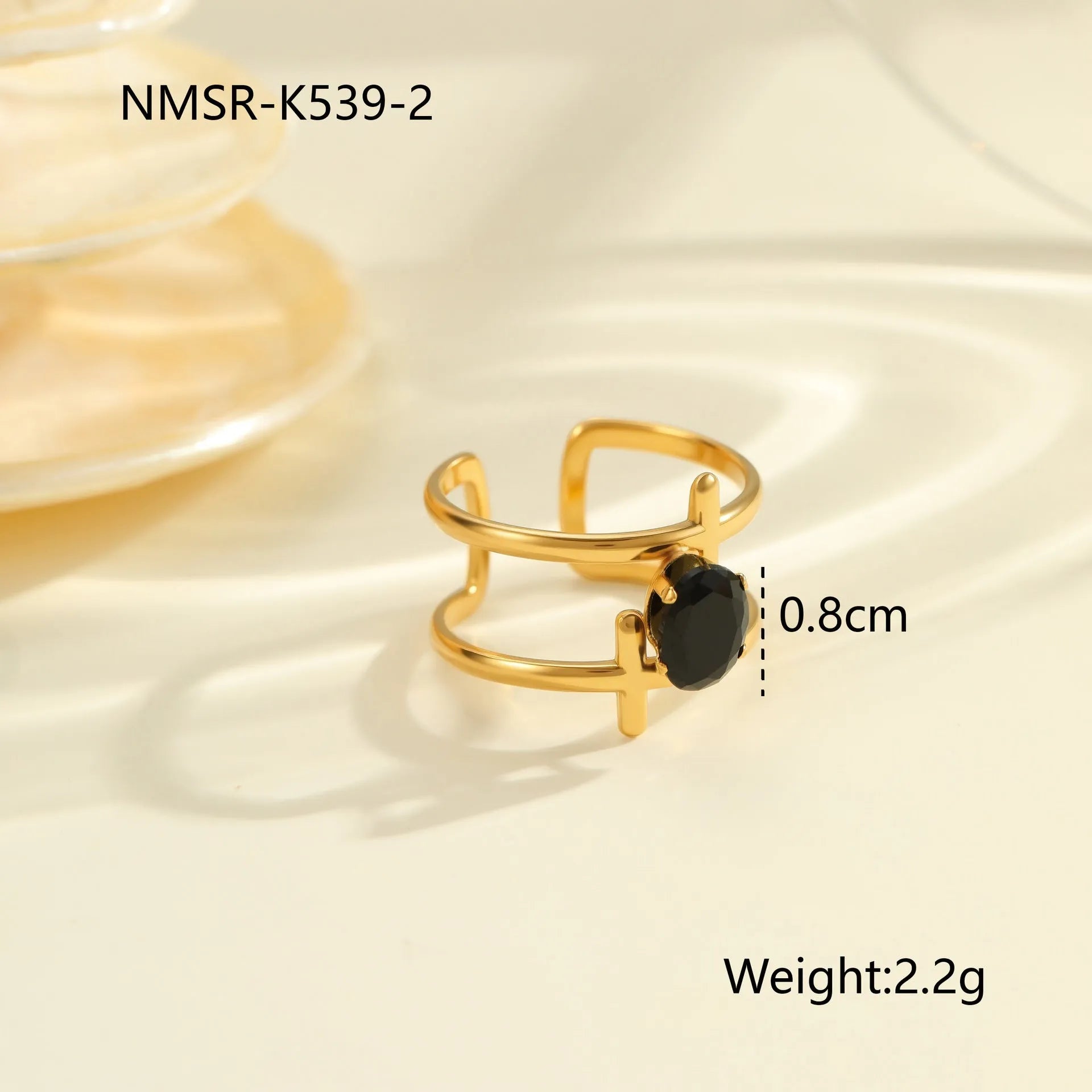 Adjustable open mouth women's ring with geometric design and zircon accents on stainless steel band