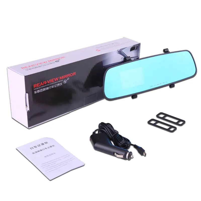 1080P HD rearview mirror driving recorder with 2.4-inch display, 100-degree lens, and black edged dual lens option
