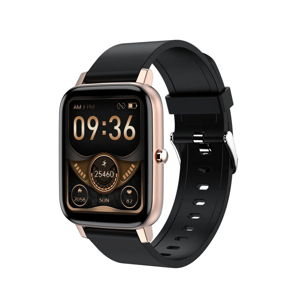H80 smartwatch with black silicone strap showing ECG and heart rate data on its 1.69-inch screen.
