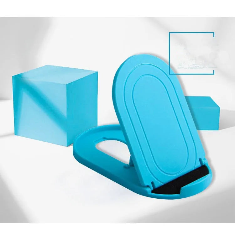 A plastic mobile phone stand with a lazy bracket mechanism shown in one of six colour options.