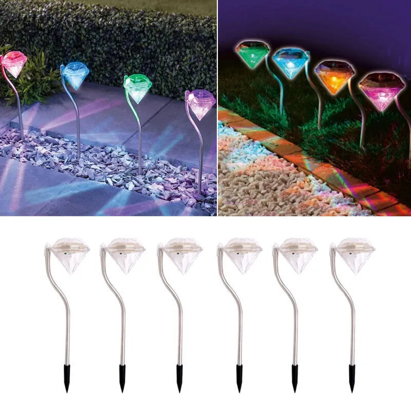 Solar powered diamond shaped garden LED light with solar panel for outdoor automatic evening illumination