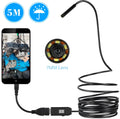OWSOO USB endoscope camera with 5m cable, magnetic tip, hook tool, and side mirror for inspections.