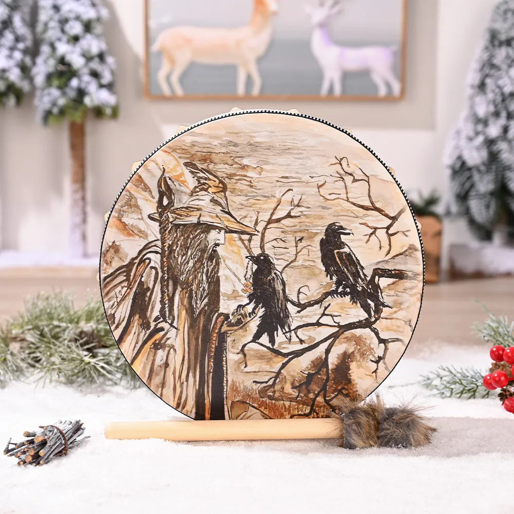 25cm tree of life open drum with drum hammer, half-handmade semi-mechanical national style decorative percussion instrument