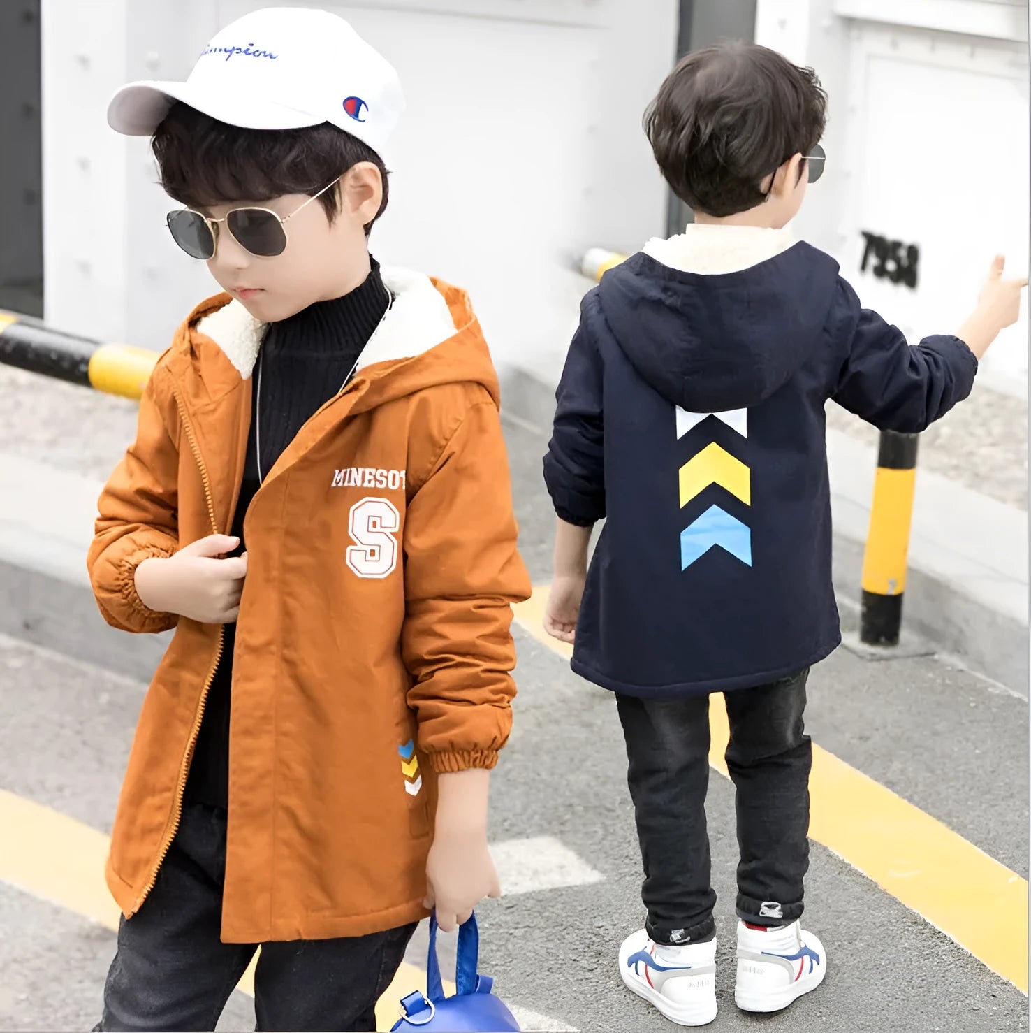 Children's winter jacket with velvet lining Korean style windbreaker in brown, green, navy sizes 110-160cm