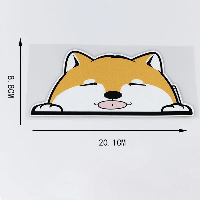 Cartoon Chai dog peeping window PVC car sticker in four colour options on a car window
