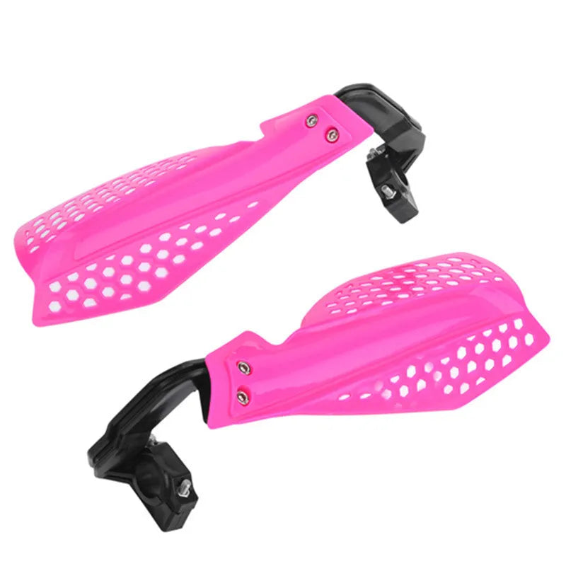 Plastic motorcycle hand guards in black and orange for universal handlebar fit