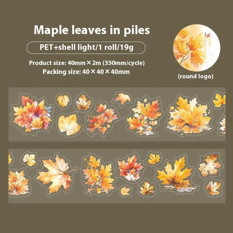 Decorative sticker roll with six natural leaf designs including ginkgo and maple patterns for hand accounts