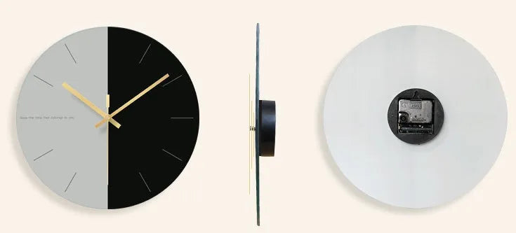 Minimalist transparent tempered glass wall clock with silent movement on a white wall