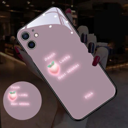 White luminous iPhone case with painted purple daisies and voice-activated colour light feature.